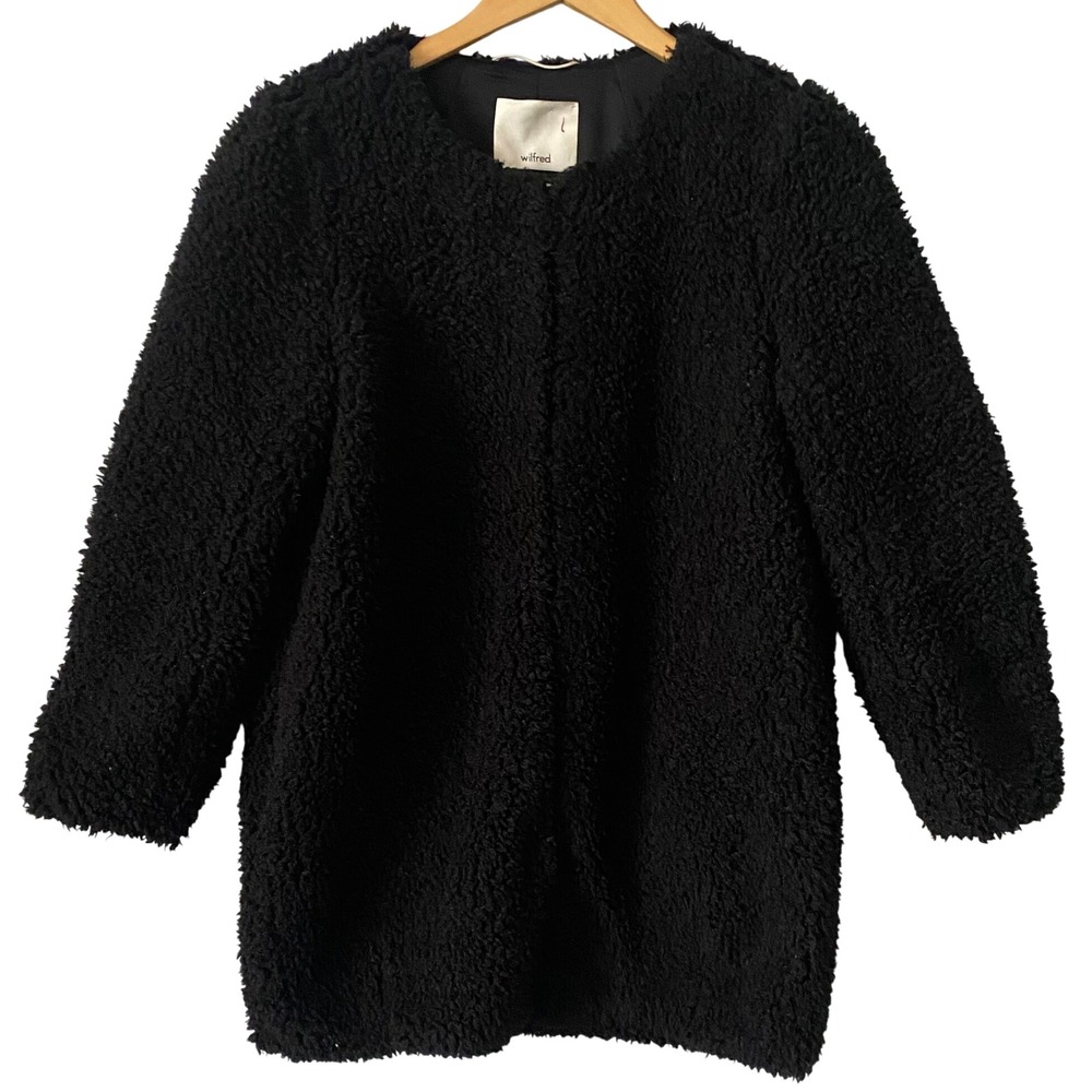 Wilfred Aritzia Sz Med Black Labaratoire Teddy Coat Collarless Open Front Jacket
